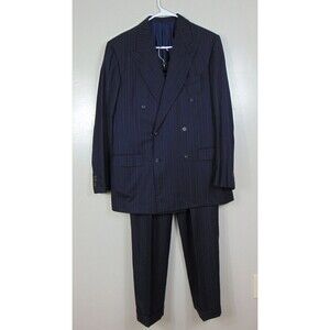 Zegna Ermenegildo Black Pinstripe Suit Jacket Pants 50 R 15 MILMIL 15 Napoli